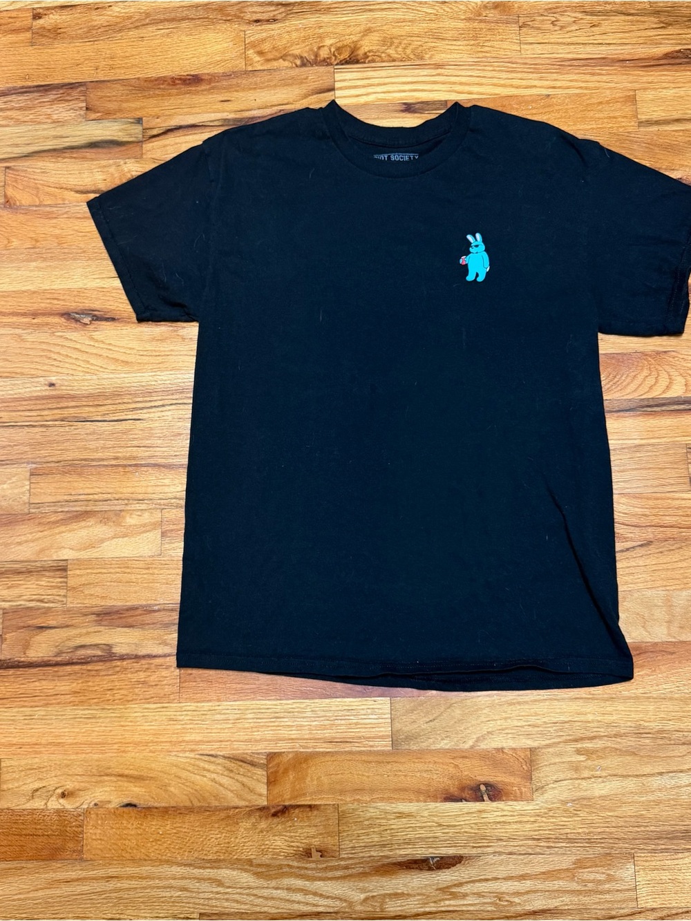 riot society Black Tee with Turquoise Bunny Chest Logo